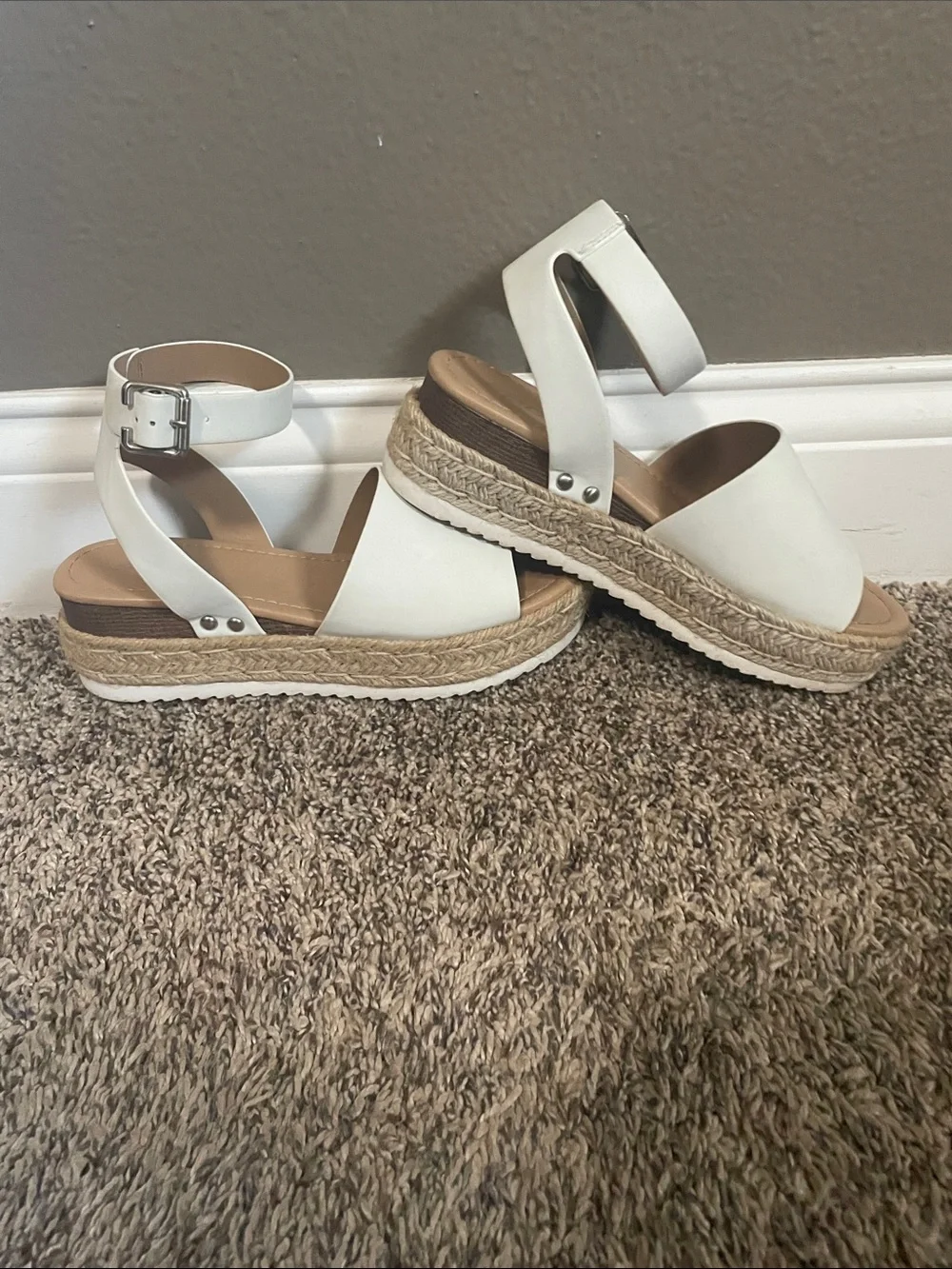Soda White  Espadrille Platform Sandals with Ankle Strap